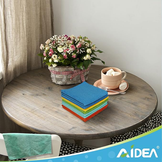 AIDEA Microfiber Cleaning Cloth, 5PK, Soft Absorbent Rags, Microfiber Towels for Cars, Kitchen Towels, Dusting Cloth for Home, Window, Cleaning Supplies, 12"×12"