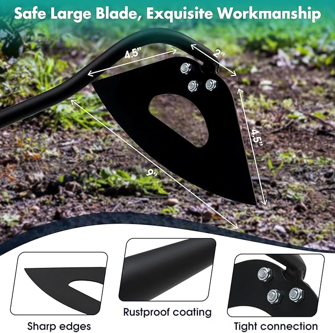 Hoe Garden Tool, 69 Inch Hardened Hollow Eye Hoes for Weeing, Heavy Duty Weeding Tool with Splicing Adjustable Long Handle, Rustproof Metal Gardening Tools for Garden Flower Beds