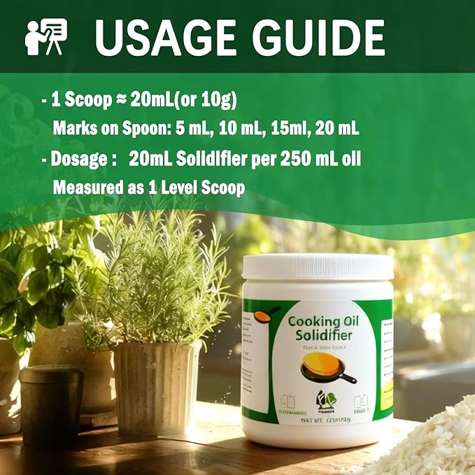 Cooking Oil Solidifier Powder for Easy Disposal, Algae Hardener, Grease Solidifier, Frying and Vegetable Canola Fry Oil Hardener, Solidifying Powder to Gel, 100% Plant-Based, 24 oz Value Pack