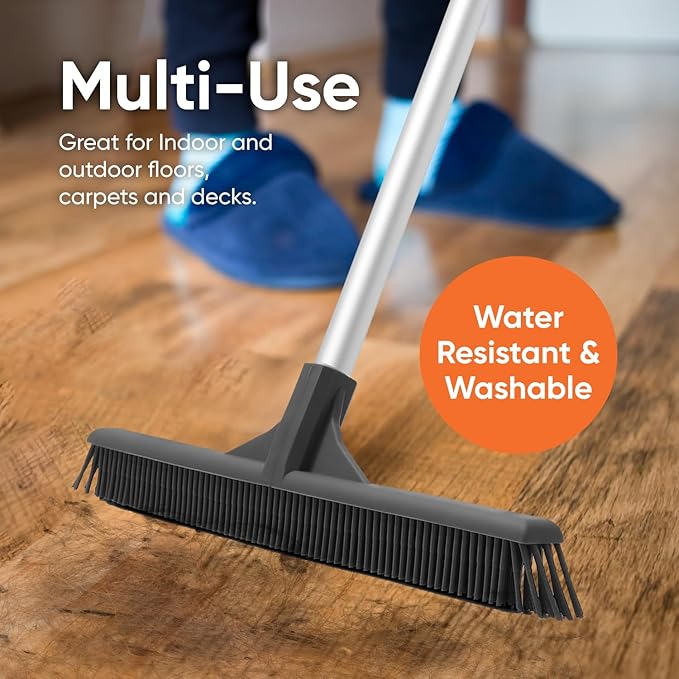 Superio 16"" Slim Silicone Salon Broom - Carpet Rake for Liquid, Human Hair, Pet Hair, and Fur Space Saving and Easy to Wash, Gray, 1281-993