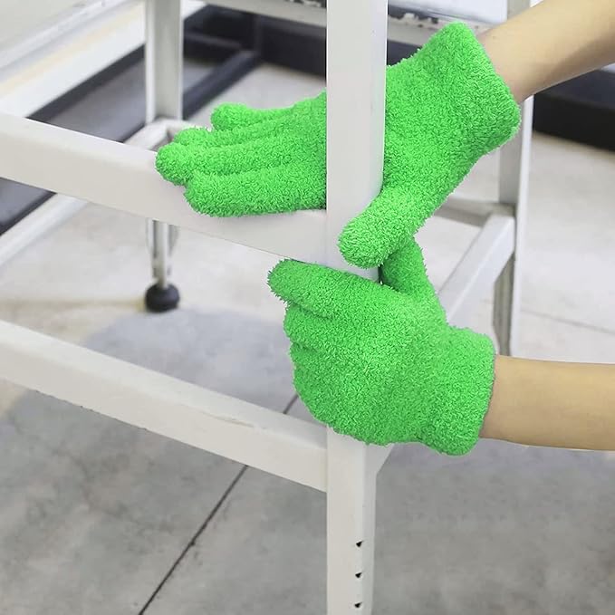 Evridwear Microfiber Dusting Gloves, Dusting Cleaning Glove for Plants, Blinds, Lamps and Small Hard to Reach Corners, 5 Pairs (Green L/XL)