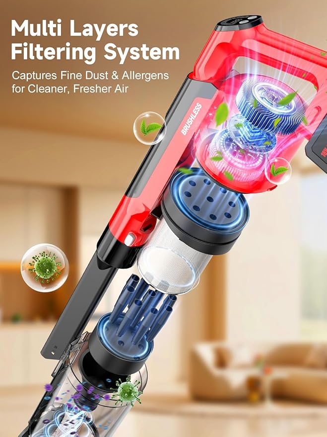 60KPa Cordless Vacuum Cleaner for Home, 700W Brushless Motor Handheld Vacuum, Dual 8000mAh Batteries, Up to 70-Min Runtime, 2L Dust Cup, LED Display, Anti-Tangle for Pet Hair, Carpet & Hardwood Floors