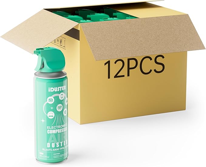 iDuster Compressed Air Duster for Keyboard - 10oz Canned Air for Electronics, 12 Packs