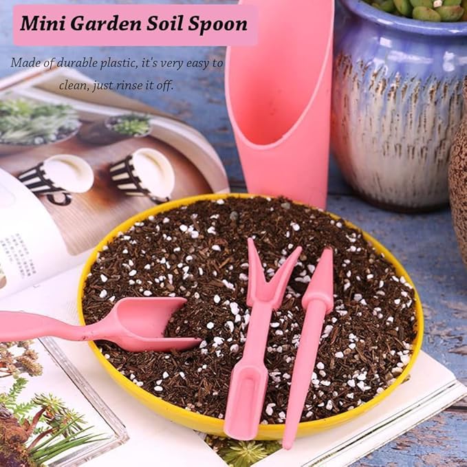 AKOAK 4 Pcs Set Mini Garden Soil Spoon Plastic Planting/Transplanting Garden Tool Set Indoor Mini Garden Plant Care Shovel Soil Cup Bucket Shovel Transplanting Tool