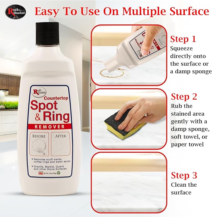 Rock Doctor Spot & Ring Remover, Works on Granite, Marble, Countertop & Quartz, Hard Water Mark & Spot Remover, Remove Coffee & Scuff Mark, 14 oz. Pack of 2
