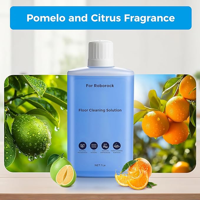 Floor Cleaning Solution Compatible with Roborock Robot Vacuum and Wet Dry Vacuum Cleaner, Deeply Cleans Various Hard Floors Without Leaving any Residue. 1L, 33.81 Fl Oz, Pomelo and Citrus Fragrance