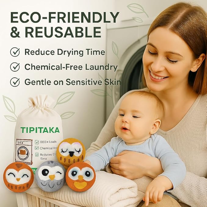 Laundry Felt Wool Dryer Balls – 6 XL Pack, Replaces Dryer Sheets, Eco-Friendly, Natural Fabric Softener, Reusable & Chemical-Free, Reduces Drying Time, 1000+ Loads, Made in Nepal