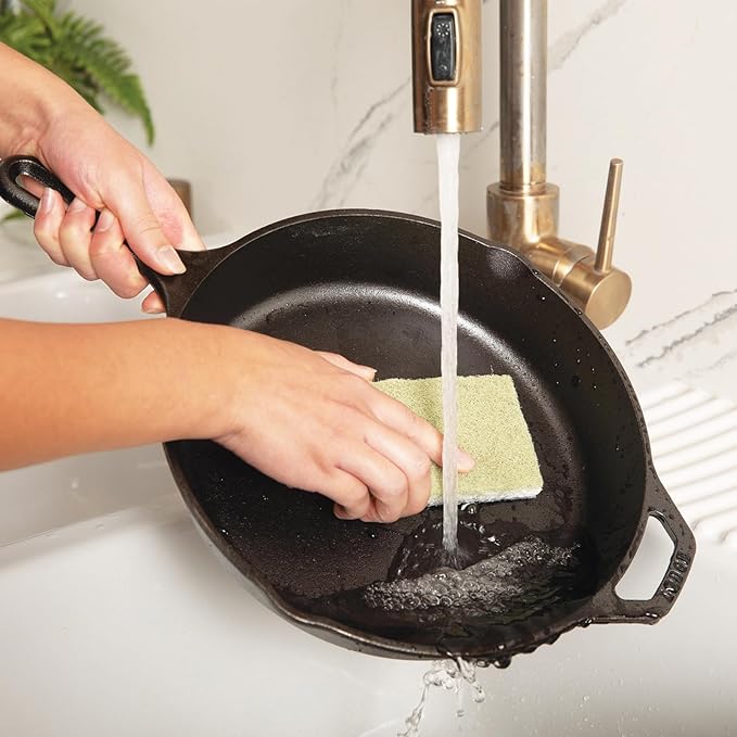 Full Circle Heavy Duty Scrubber Sponge – Robust Agave Leaf & Plastic-Free Cellulose – Dual-Sided Dish Sponge for Cast Iron, Grill Grates & Oven Racks, 2 Pack