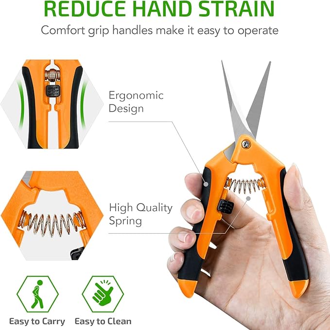 iPower 6.5 Inch Gardening Scissors Hand Pruner Pruning Shear with Straight Stainless Steel Blades, Orange, 2-Pack