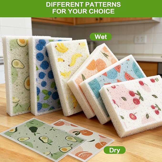 Scratch Scrub Sponge, 6 Kitchen Sponges for Cleaning Around the Home, Bathroom & More, Large Size Scratch-Free Dish Scrubber, Best for Nonstick Pots and Pans (4" x 6" x 1"), Avocado