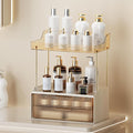 Shuang Qing 2-Tier 2-Drawer Bathroom Countertop Organizer - Multi-Purpose Makeup Storage Rack for Vanity, Cosmetic Counter Organizer (Gold)
