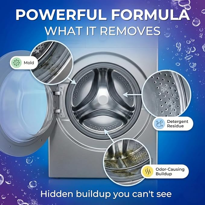 Washing Machine Cleaner Tablets - Penetrating Deep Clean Washer Cleaner Tablets For Front Loader And Top Load HE - Active Formula Tub Descaler Deodorizer