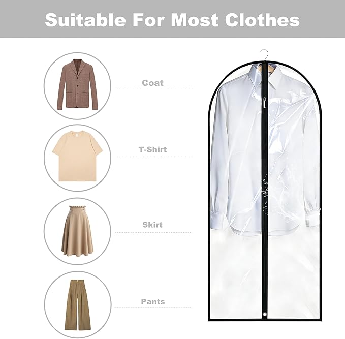 Dress Bags for Gowns Long, 60'' Garment Bags for Hanging Clothes, Suit Bag Cover for Storage and Travel (Clear)