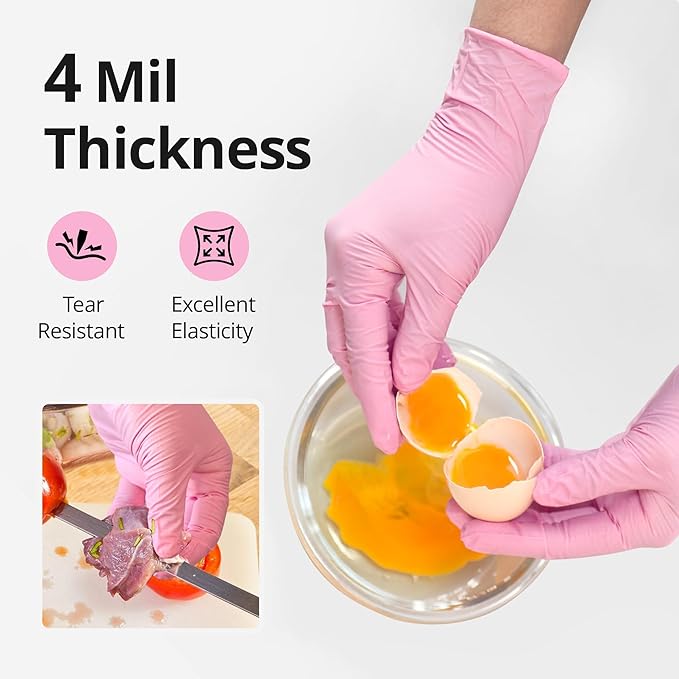 Nitrile Exam Gloves, 4 Mil, Cherry Blossom, Food Safe Gloves Disposable Latex Free, Powder Free