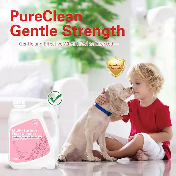 Snowlily 33.8 FL OZ Floor Cleaning Solution Compatible with Robot Vacuum, Residue & Streak Free, Low Foam Floor Cleaner for Mopping, for All Robot Vacuum Mops & Wet Dry Vacuum Cleaners, Rose