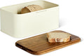 Amazon Basics Carbon Steel Bread Box with Acacia Wood Lid, Lid Doubles as Cutting Board, 11.9 x 7.1 x 5.2 in
