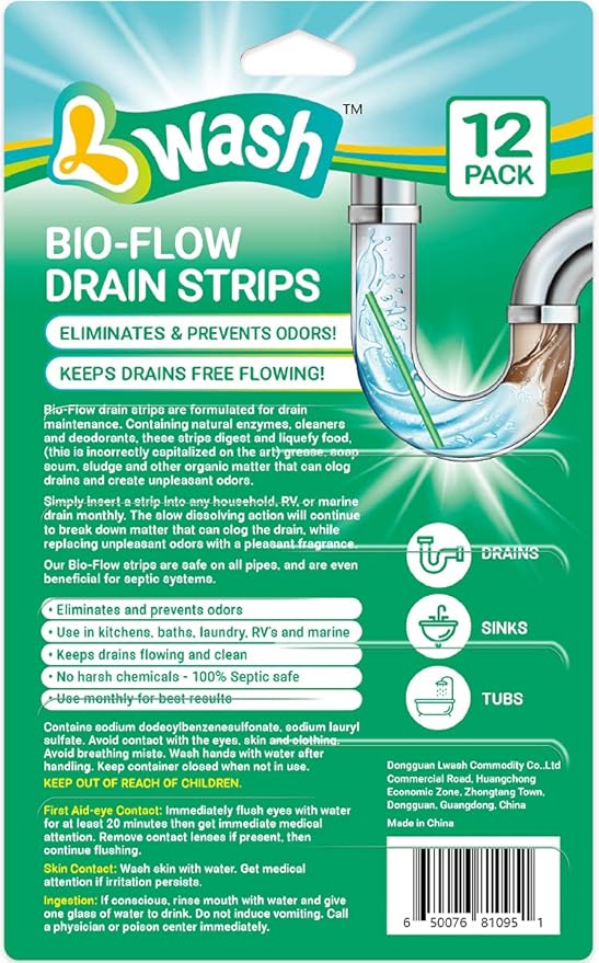 Bio-Flow Drain Strips - 48 Strips | Drain Cleaner & Odor Remover Drain Sticks