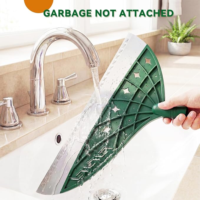 Air Broom, Multifunctional Silicone Broom for Hair, Cat Litter, Crumbs, Liquids Removal on Smooth Floor, Magic Squeegee Broom Comfortable Cleaning for Tile, Bathroom, Includes 2 Broom Heads (Green)