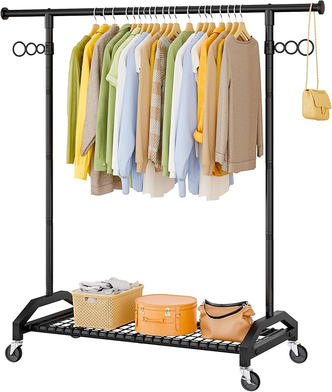 Wiracks Heavy Duty Clothes Rack Clothing Racks for Hanging Clothes Garment Rack 45" Lx15.8 W x 67" H Rolling Clothes Rack with Wheels