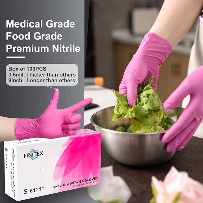 FINITEX Nitrile Disposable Latex-Free Gloves - 3.5mil 100/1000PCS Powder-Free Latex Free Cleaning Medical Exam Food Gloves