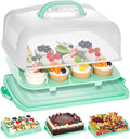 VGOODALL Cake Carrier with Lid and Handle, 12 Capacity Cupcake Holder for Muffin Pies Candies Fruits Snacks Desserts, Perfect for 14×10×4.5" Sheet Cakes, Dishwasher Safe