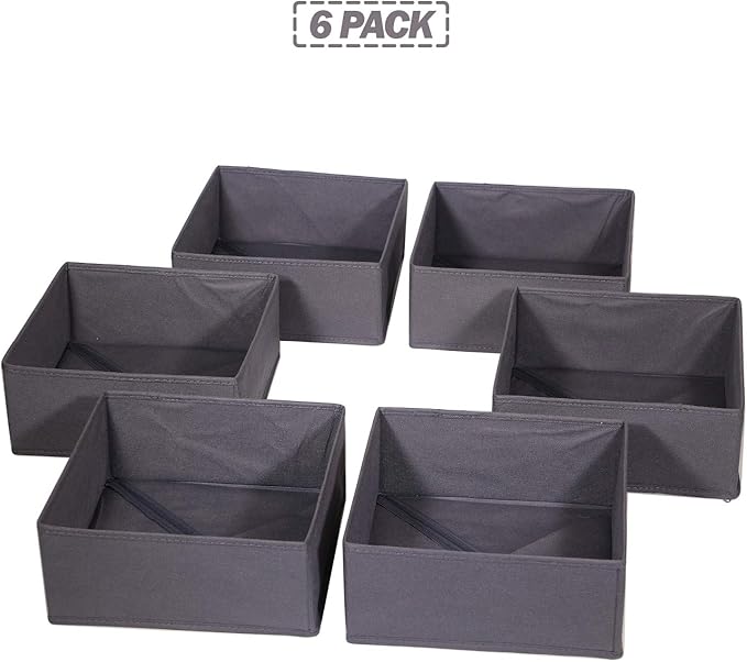 DIOMMELL 6 Pack Foldable Cloth Storage Box Closet Dresser Drawer Organizer Divider Fabric Baskets Bins Containers for Clothes Underwear Bras Socks Lingerie Clothing, Dark Grey 600