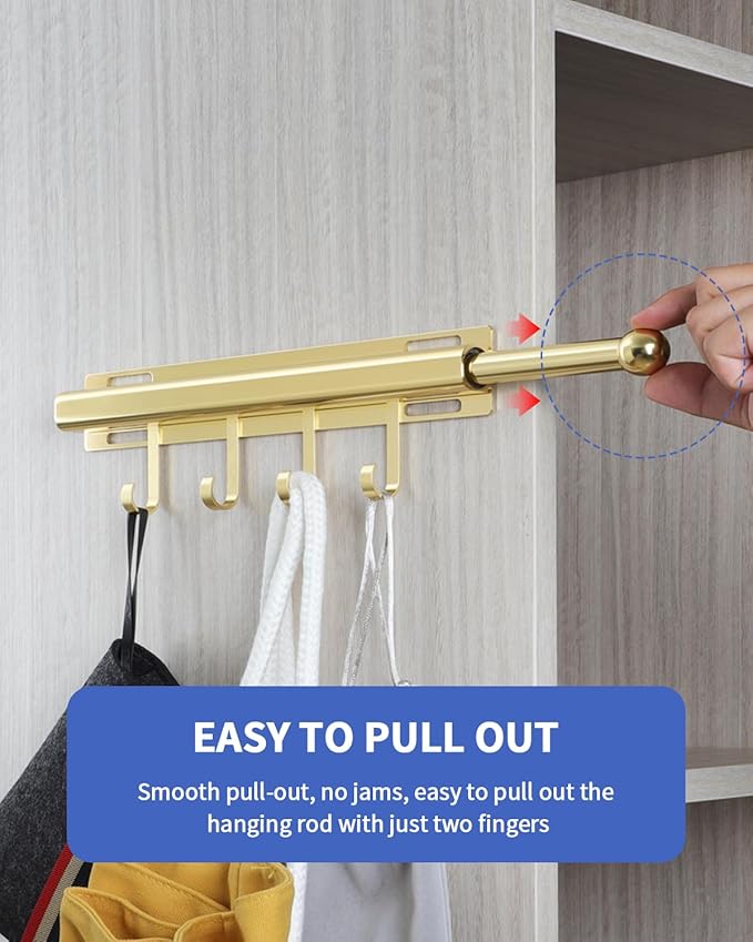 BaiNong 12 inch Valet Rod for Closet Pull Out Closet Valet Rod Slide Out Gold Valet Rods for Closets Telescopic Closet Rod