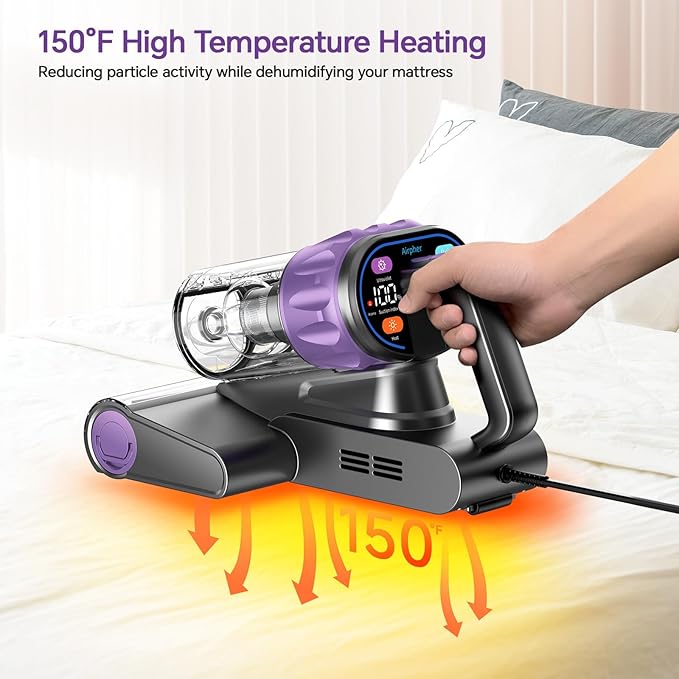 Mattress Vacuum Cleaner, 18Kpa Bed Vacuum Cleaner with 253.7nm UV-C Light, 150°F Heat, HEPA Filter & Ultrasonic, Versatile Handheld Vacuums for Bed, Sofa, Couch, Crib Gift Ideas for Women