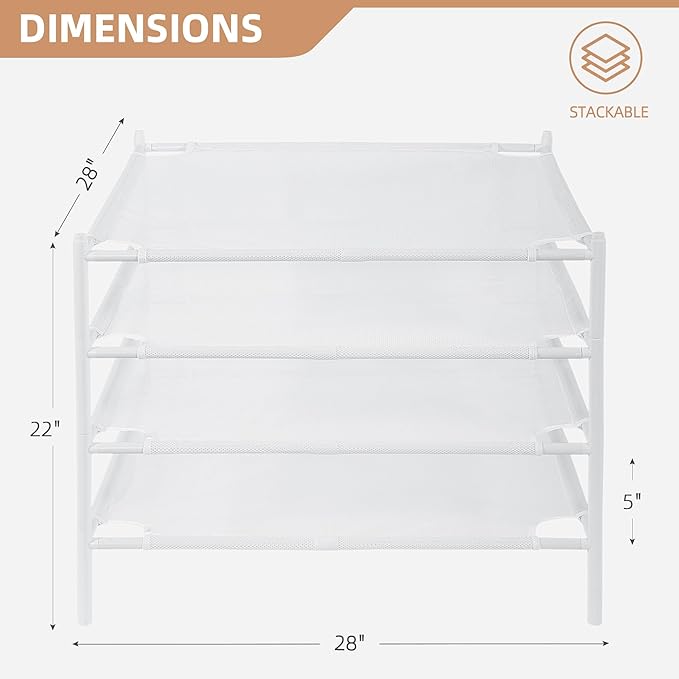 Storage MANIAC Sweater Drying Rack, Mesh Clothes Drying Rack, Stackable Laundry Drying Rack, Lay Flat Dryer for Delicates, Portable Dry Rack for Indoor or Outdoor, White, 4-Pack