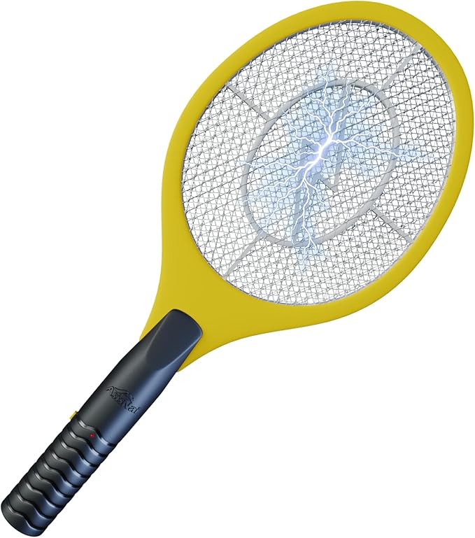 Bug Zapper 18" Electric Fly & Mosquito Swatter Racket - Outdoor/Indoor Killer for Flies, Battery-Operated Tennis Killing Zap, 3000 Volts Electronic Catcher, 2 AA Batteries Included - Yellow
