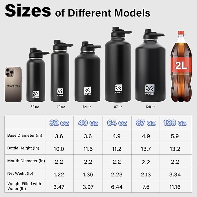 DYSANKY 1 Gallon Insulated Water Bottle | Upgraded Thickened Stainless Steel Metal Portable Sports Large Water Jug for Gym and Hiking with Carrier Bag, Handle Strap | BPA-Free 128 oz