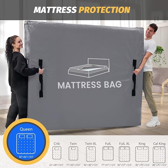 Mattress Bags for Moving and Storage, BETU Waterproof Mattress Protector King Mattress Cover with 8 Heavy Duty Handles and Zipper Extra Thick Moving Supplies for Bed (2 Pack:82x79x13.5 Grey)
