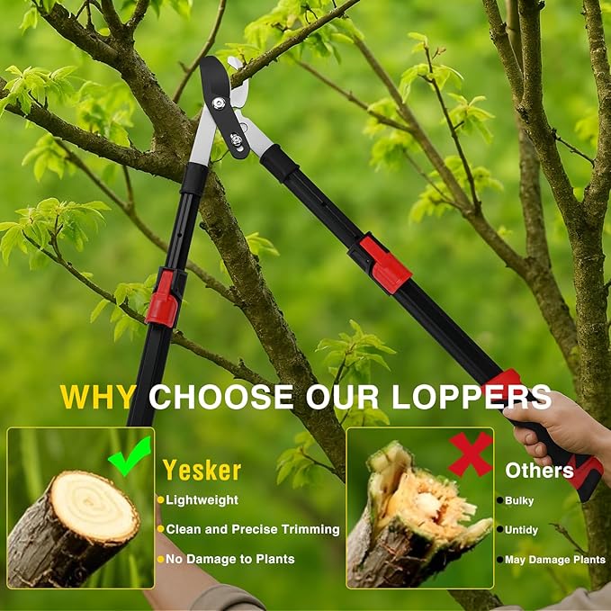 Yesker 26-33 Inch Extendable Bypass Loppers for Tree Trimming Heavy Duty Powerful Gear Tree Trimmer w Non-slip Handle Sharp Steel Blade up to 1.8" Cut Capacity Branch Cutter Chops Thick Branches Ease