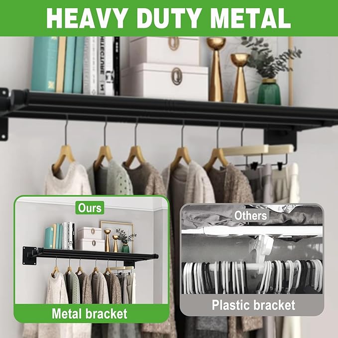 Closet Shelves Wall Mounted, 43 Inches Heavy Duty Closet Rod with Shelf Metal Utility Shelf for Wall, Closet, Laundry Room