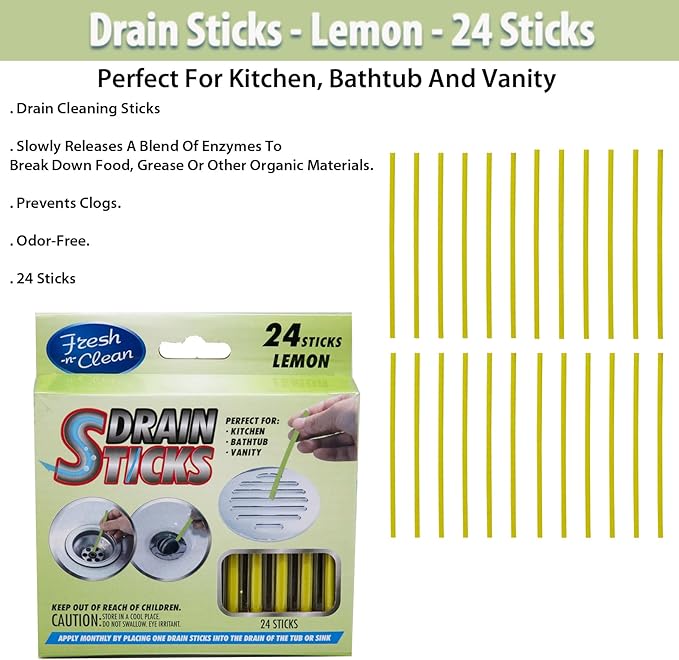 Fresh & Clean Drain Sticks - Lemon - 24 Sticks, Yellow