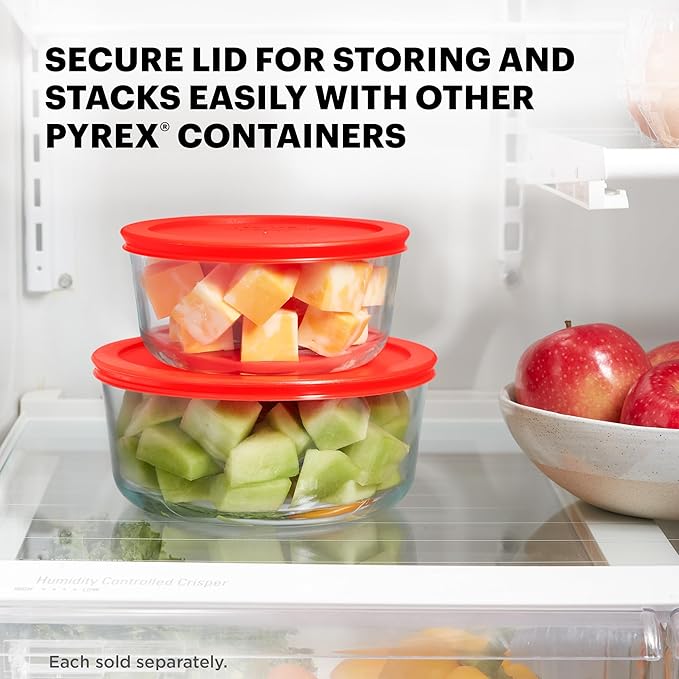 Pyrex Simply Store Glass Food Storage Container, Snug Fit Non-Toxic Plastic BPA-Free Lids, Freezer Dishwasher Microwave Safe, 4 Cup