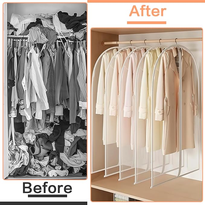 Garment Bags for Hanging Clothes (Set of 12) Suit Cover Travel Garment Bag for Closet Clothes Storage Bag Plastic Suit Bags for Closet Storage Bag with Zipper for Coats, Jackets, Shirts