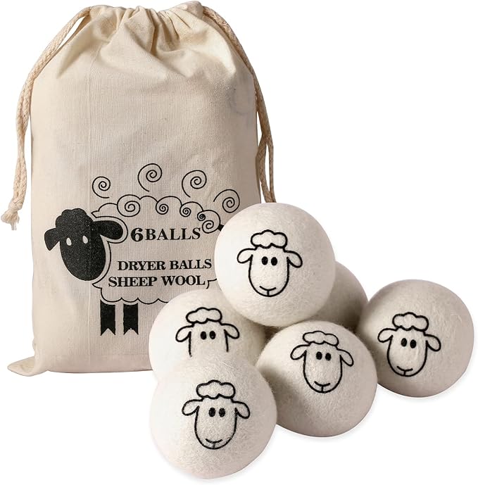 Dryer Balls Laundry Reusable - XL Wool Dryer Balls - Handmade Cute, Extra Large Dryer Balls, Shorten Drying Time, Organic Wool - Dry 1000+ Loads (6 Pack Sheep Pattern)
