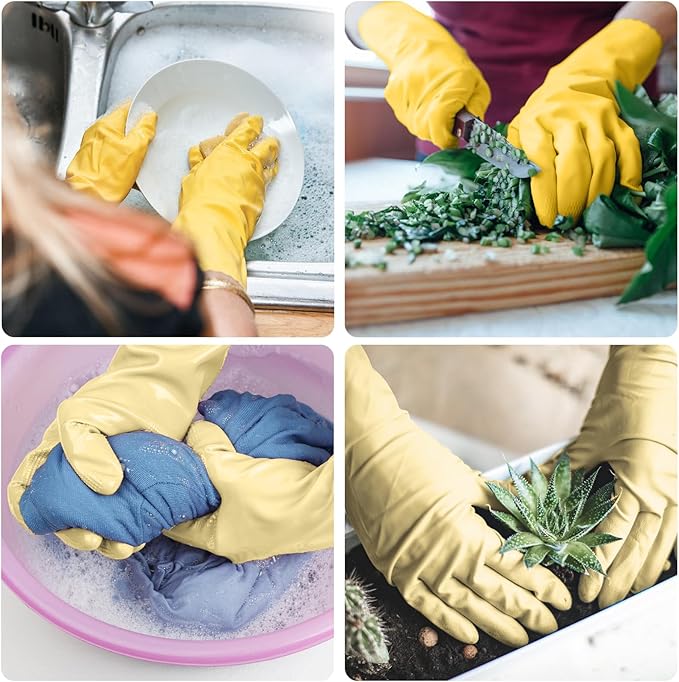 Rubber-Gloves Dishwashing Gloves for Cleaning-Kitchen - 2 Pairs Long Household Cleaning Gloves for Washing Dishes