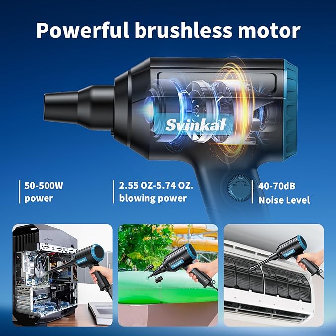 Svinkal Compressed air Duster Electric 500W, Canned air Replacement, 40000RPM Air Blower, Stepless Speed, an AC dust Blower with 6ounces of Blowing Power for Computer Keyboards etc Electronic Duster