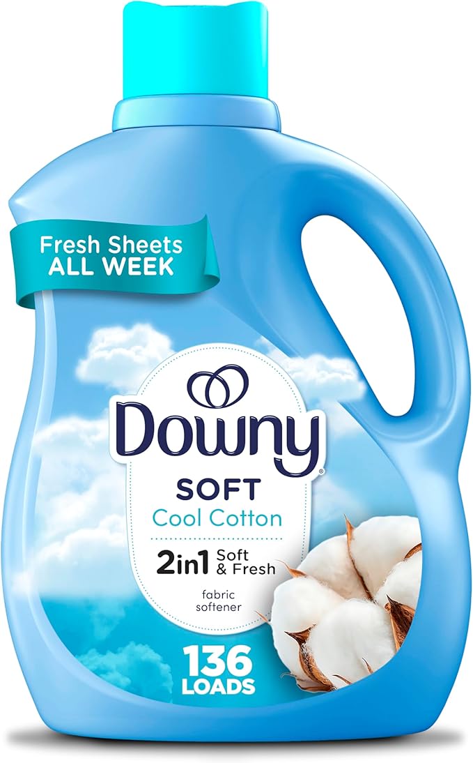 Downy Soft, 2 in 1 Soft and Fresh Liquid Fabric Softener, Cool Cotton, 100 fl oz, 136 Loads, Fabric Conditioner Liquid provides softness and freshness for fabrics