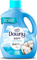 Downy Soft, 2 in 1 Soft and Fresh Liquid Fabric Softener, Cool Cotton, 100 fl oz, 136 Loads, Fabric Conditioner Liquid provides softness and freshness for fabrics