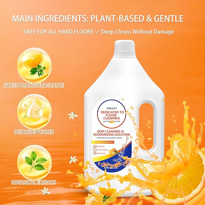 Floor Cleaning Solution Sweet Orange Scent, 82 Fl Oz,Compatible with Tineco S3/S5/S7 Pro & iFloor 3/5 (No Steam), Cleans for Multiple Hard Floors, Deep Deodorization Free StainBusting