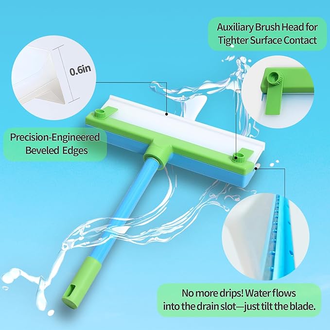 Silicone Window Squeegee Kit,Window Cleaning Kit,Recyclable Silicone Window Squeegee Kit with Washer and Microfiber Cloth(Green)