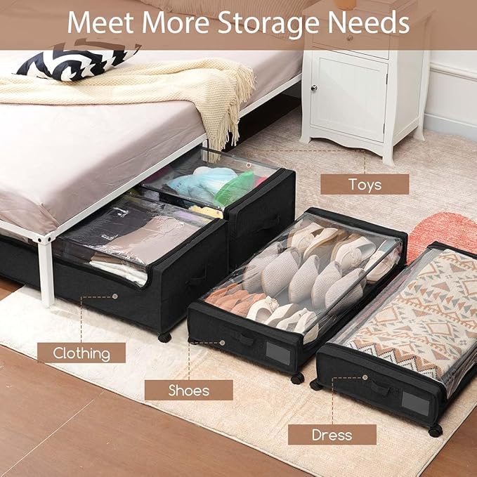 FOUCSSOMEI Under Bed Storage with Wheels, Under The Bed Storage Drawers On Wheels, Rolling Underbed Drawers, Lockable, Heavy Duty, XXXXL Size 90L