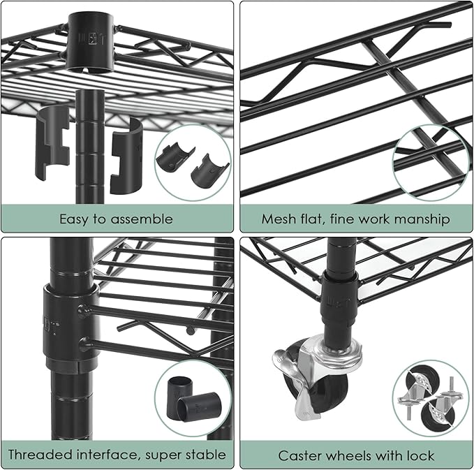 WDT 4-Tier Storage Shelves, Heavy Duty Metal Shelves Wire Rack Shelving Unit, Adjustable Shelf with Wheels for Home Office Garage Kitchen Shelf, 36" D x 14" W x 58" H