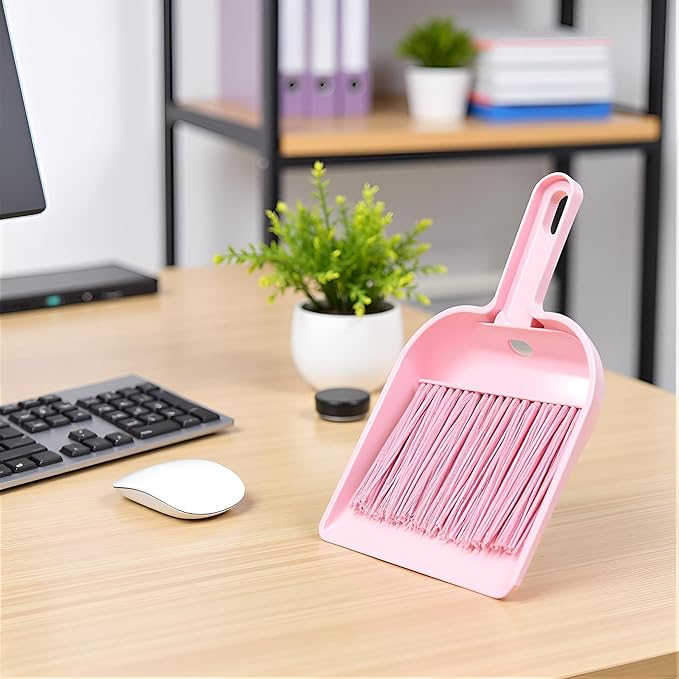 Plastic Mini Broom and Dustpan,Mini Cleaning Brush with Dustpan Set Desktop Cleaning Accessories,Pink with Set,Plastic Broom