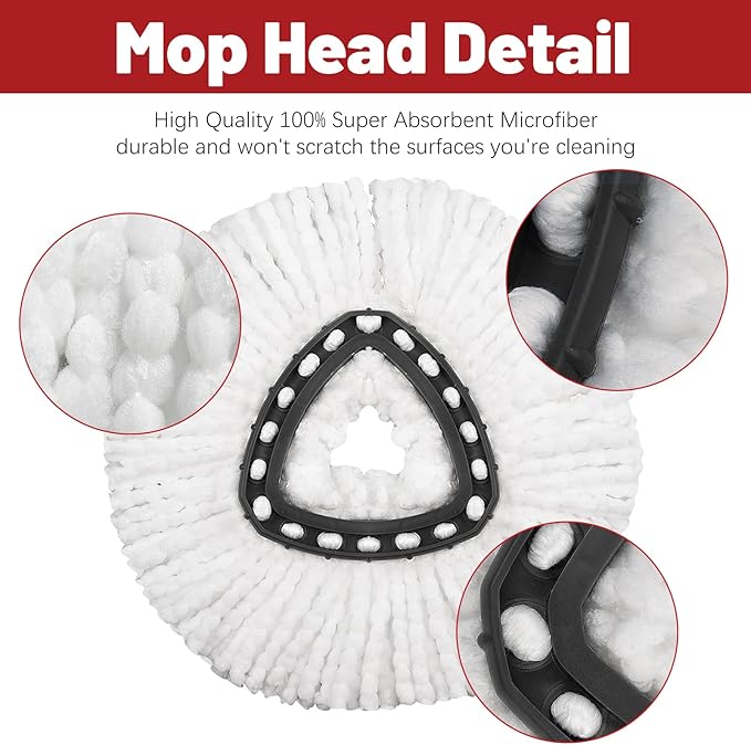 4 Pack Mop Replacement Heads Compatible with O Ceda Mop Replace Head EasyWrin Spin Mop Heads Replacements, Microfiber Mop Refills, Easy Cleaning Mop Head Replacement - 4 Pack White(1-Tank System)
