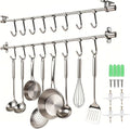 20" Kitchen Utensil Rack with Adjustable Holes - 8 Sliding Hooks 304 Stainless Steel, Pots and Pans Hanging Rack Wall Mounted 2 Packs