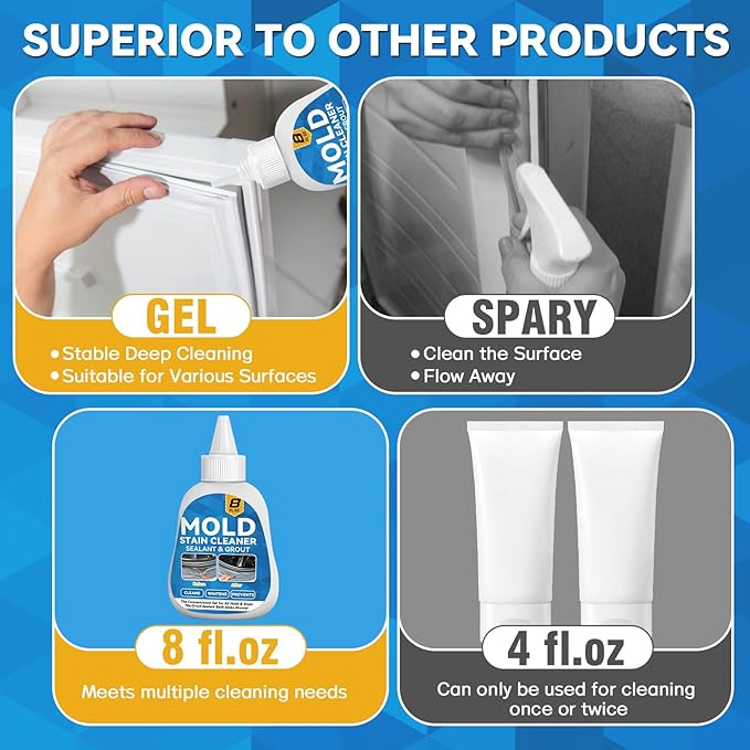 Mold Stain Cleaner, 8 Floz Washing Machine Cleaner Gel with Brush, Household All-Purpose Cleaner Highly Effective in Penetrating for Grout, Fridge, Bathroom, Shower (8, Fluid Ounces) (8 Fl Oz)